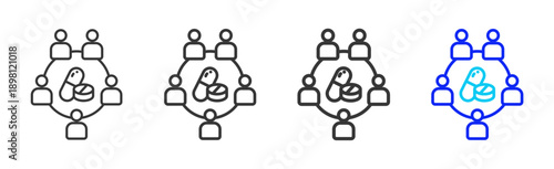 medicine badge icon set collection creative outline style for elderly care with multiple thickness variations suitable for digital branding and medical design use