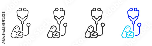 medicine check icon set collection creative outline style for elderly care with multiple thickness variations suitable for digital branding and medical design use