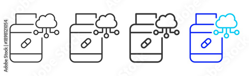 group pill icon set collection creative outline style for elderly care with multiple thickness variations suitable for digital branding and medical design use