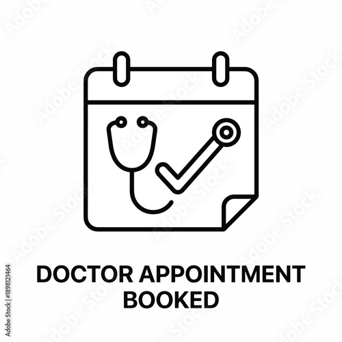 Doctor Appointment Booked Calendar Icon with Stethoscope and Check Mark - Medical Scheduling and Confirmation Symbol