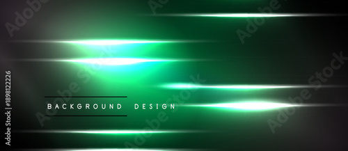 Dark background features vibrant green glowing lines. Horizontal light streaks create futuristic effect. Minimalist design with text overlay.