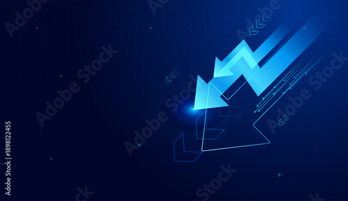 Set of Falling down arrows presentation the business, economic concepts design background, The dark blue market share down trend arrows vector and illustration