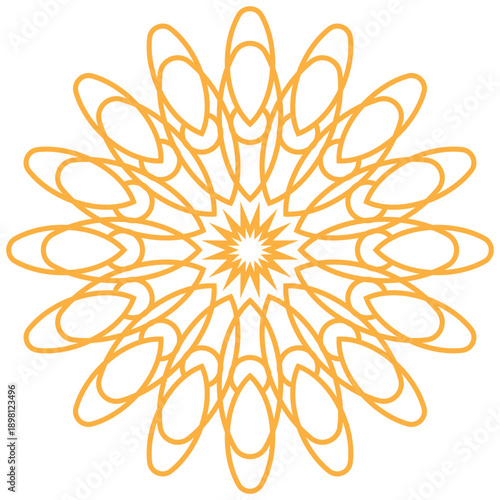 An intricate orange flower-like design blooms in a circular pattern.