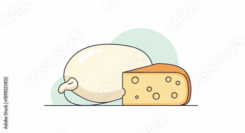 Stylized illustration of a cheese ball and a wedge of swiss cheese