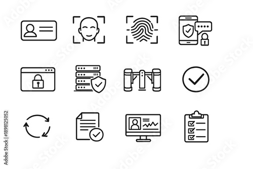 Identity Authentication Systems. Line outline icon set of Identity Authentication Systems: