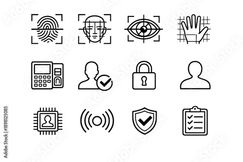 Biometric Authentication. Line outline icon set of Biometric Authentication: fingerprint