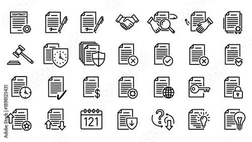 Collection of Various Document Icons and Symbols.