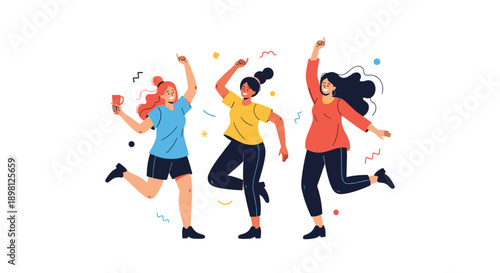 Celebrating success young women joyfully dancing with confetti in the air symbolizing freedom and happiness in a modern lifestyle concept
