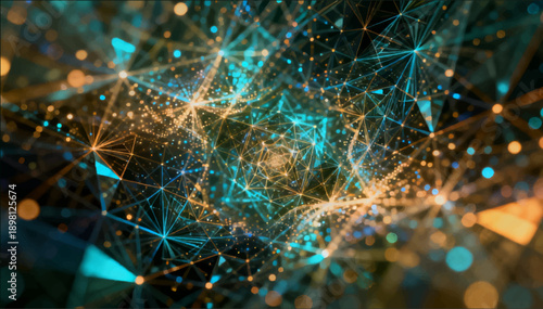 A vector illustration of the fractal decay of light, where each particle reflects complex geometry and dynamics.