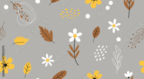 Charming floral pattern with autumn leaves and blooms for warm textiles, wallpaper, or backgrounds that add a touch of cozy elegance to your designs