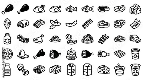 Collection of Various Food Items Illustrated.