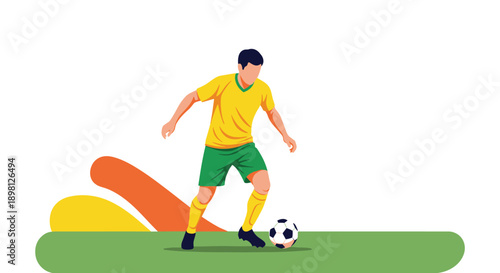 Dynamic soccer player in action with vibrant colors and modern design perfect for sports promotions and energetic campaigns, full of passion and movement