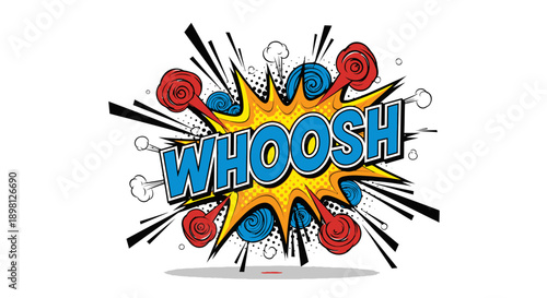 Comic book explosion with whoosh text
