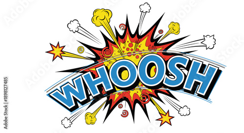 Comic book explosion effect with whoosh text