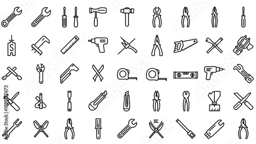 Collection of Various Hand Tools Outlined.