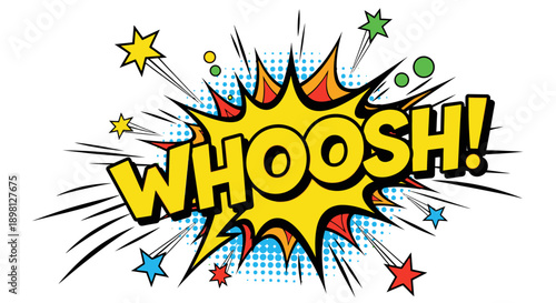 Comic book explosion effect with whoosh text