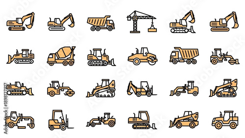 Collection of Various Heavy Construction Machines.