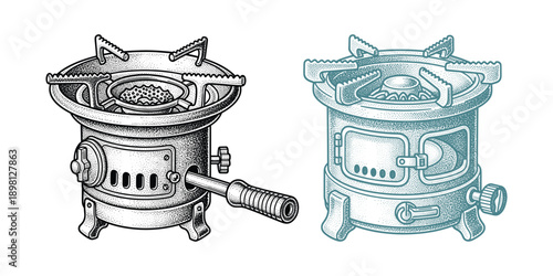 Camping stove vector illustration portable gas burner for outdoor cooking hiking travel equipment