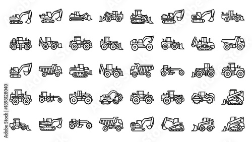 Collection of Various Heavy Machinery Icons.