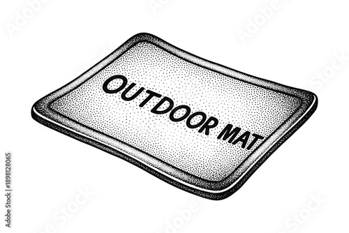 Hand drawn engraving style sketch of outdoor mat with text lettering doormat floor covering vector illustration