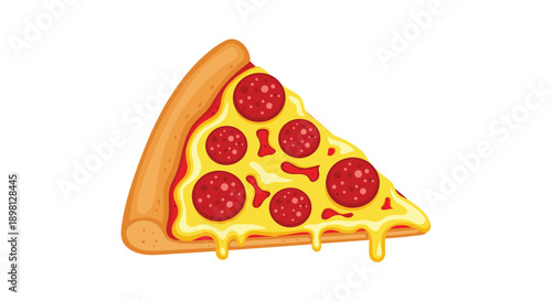 Tilted Slice of Pepperoni Pizza with Gooey Melted Cheese and Crispy Crust Isolated on a White Background Professional Food Graphic Illustration
