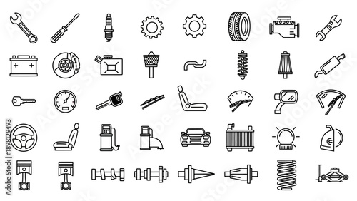 Collection of various mechanical tools icons.