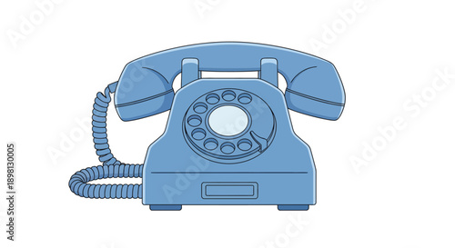 A simple cartoon illustration of a vintage blue rotary telephone