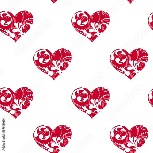 Seamless pattern with red decorative hearts for Valentine's Day or wedding decorations