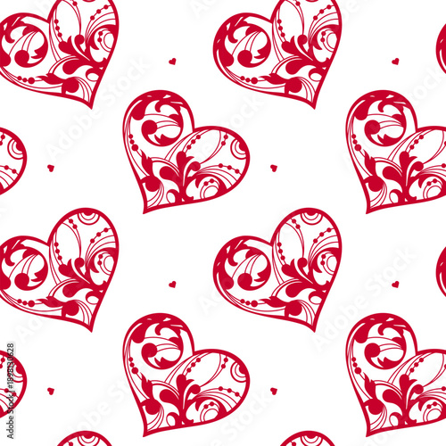 Seamless pattern with red openwork hearts for Valentine's Day or wedding decorations