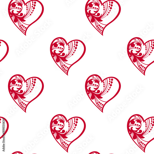 Seamless pattern with red decorative hearts for Valentine's Day or wedding decorations