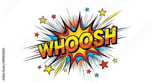 Comic book explosion effect with whoosh text