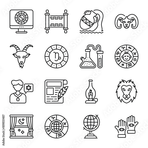 Astrology And Zodiac Signs outline icon set 01