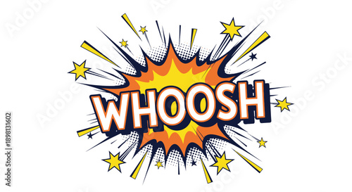 Comic book explosion effect with whoosh text