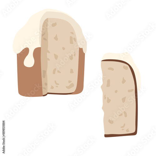 Cut-out versions of Easter cakes, showing the texture of the dough. Cute, minimalist style, warm pastel color palette. Isolated on a white background. Suitable for themed designs.