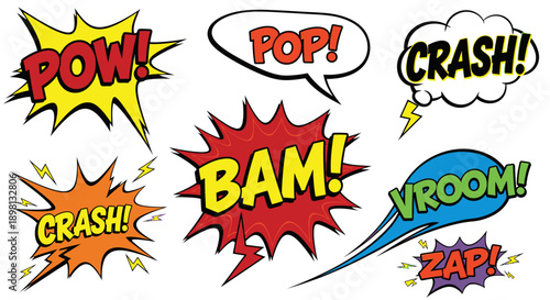 Comic book speech bubbles with dynamic action words