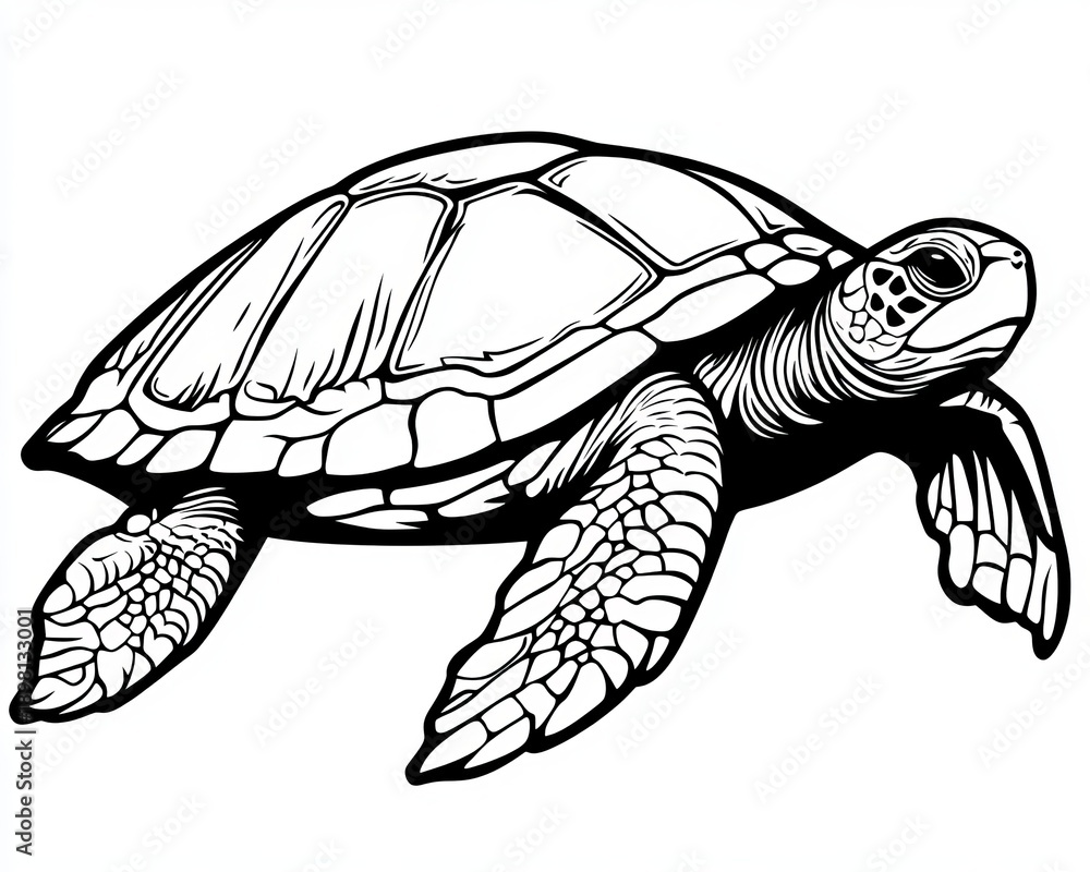 Fototapeta premium Stunning Outline Illustration of a Turtle, Capturing the Essence of Marine Life in Detail