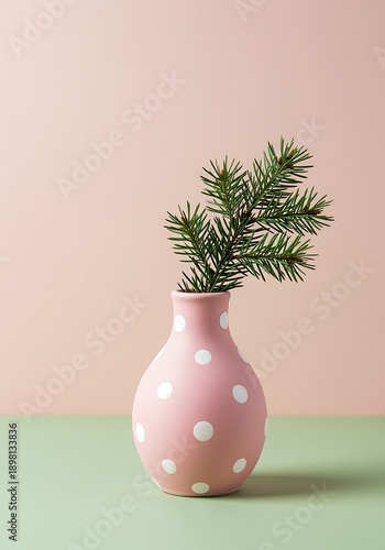 Wallpaper Mural Pink Polka Dot Vase with Green Pine Branches on Green Surface Torontodigital.ca