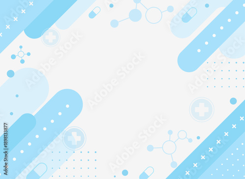 薬と医療アイコンを用いたブルー基調の医療用抽象背景デザイン