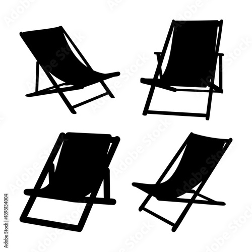 Collection of black silhouette deck chairs for summer relaxation and beach holidays