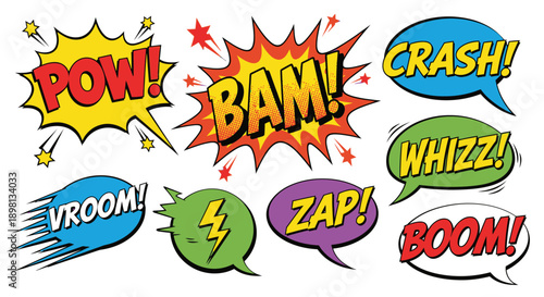 comic book speech bubbles with action words