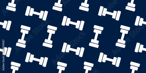 fitness and gym equipment seamless pattern dumbbells in flat style for sports designs packaging apparel and fitness branding Vector