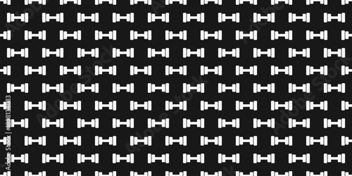 fitness and gym equipment seamless pattern dumbbells in flat style for sports designs packaging apparel and fitness branding Vector