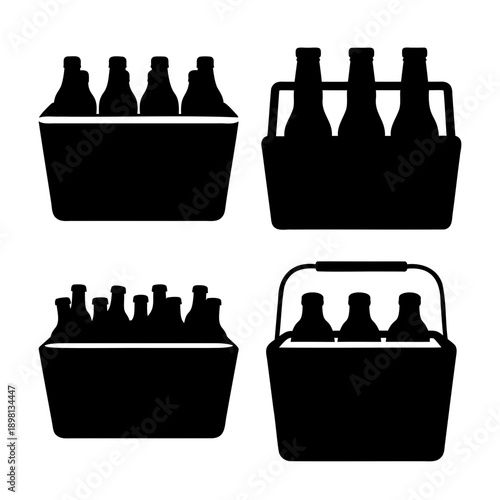Beverage bottle carriers and coolers icon set for drinks and party supplies