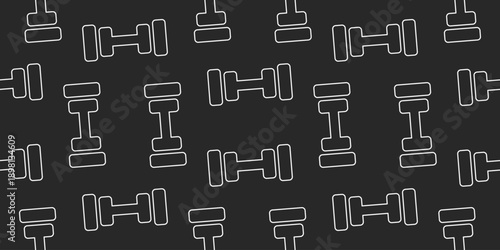 fitness and gym equipment seamless pattern dumbbells in flat style for sports designs packaging apparel and fitness branding Vector