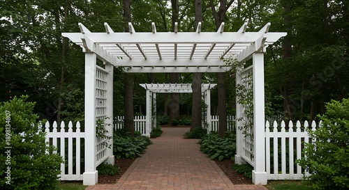 Wallpaper Mural White wooden pergola and picket fence in a lush garden setting Torontodigital.ca