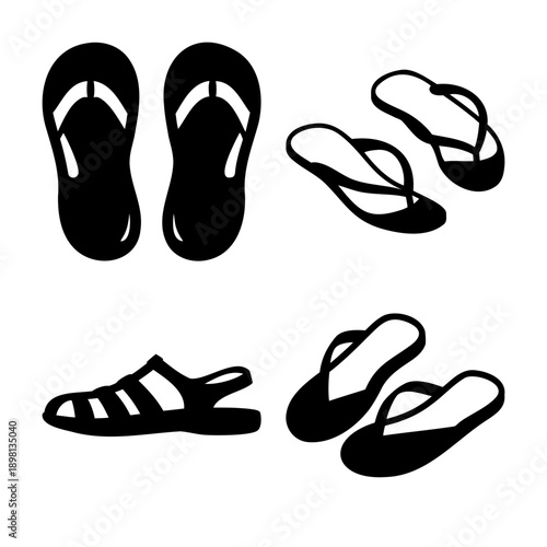 Stylish collection of summer footwear silhouettes featuring flip-flops and a comfortable sandal