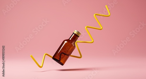Wallpaper Mural Brown glass bottle with yellow zigzag lines on pink background Torontodigital.ca