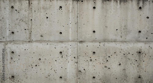 Closeup of a concrete wall with bullet holes and small circular holes