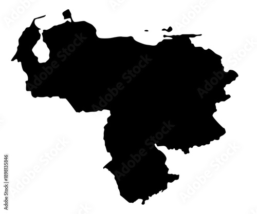 Vector map of Venezuela, a country in South America. Detailed black silhouette, isolated on white background.