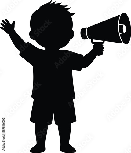 Confident child speaking through megaphone loudly